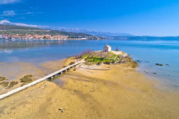 Kleine Eilandkerk Kustplaats Van Posedarje Uitzicht Vanuit Lucht Dalmatië Regio — Stockfoto