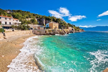 Turquoise small beach in town of Baska view, Island of Krk, Croatia