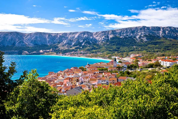 Adriatic town of Baska idyllic landscape view from the hill, Island of Krk, Croati