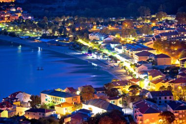 Baska. Aerial evening view of town of Baska. Island of Krk in Croatia