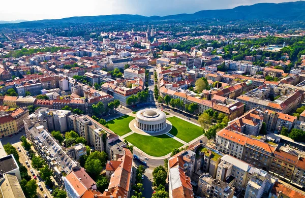 Zagrebs Antenn Den Mestroviska Paviljongen Och Staden Zagrebs Flygutsikt Kroatiens — Stockfoto