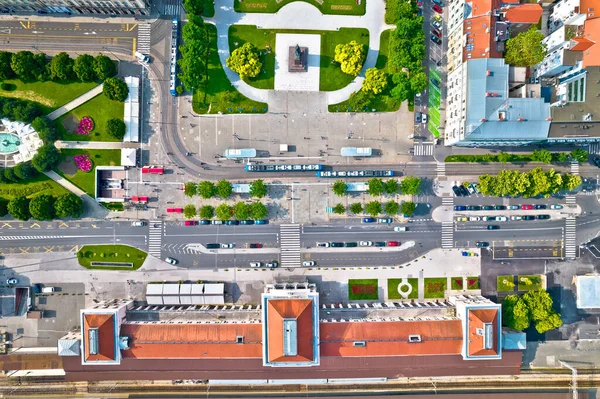 Zagreb Hauptbahnhof Und König Tomislav Platz Luftaufnahme Hauptstadt Von Kroatien — Stockfoto