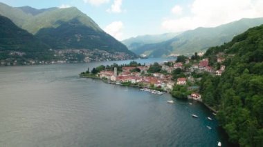 Torno kasabası Como Gölü hava manzaralı, Lombardy bölgesi İtalya