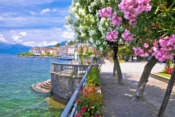 Cidade Belaggio Lungolago Europa Famosa Passarela Beira Lago Flores Lago — Fotografia de Stock