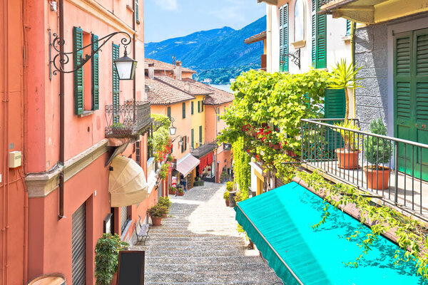 Belaggio. Colorful narrow street of Belaggio, town on Como lake, Lombardy region of Italy