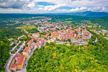 Historic town of Labin on picturesque hill aerial view, Istria region of Croatia clipart