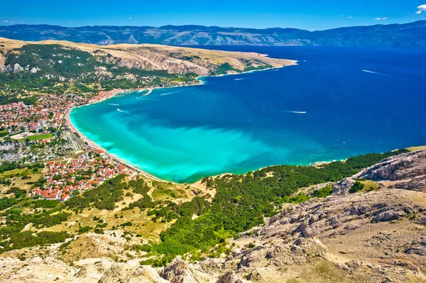 Baska Laguny Panoramiczny Widok Powietrza Turkusowa Plaża Wyspie Krk Adriatyk — Zdjęcie stockowe