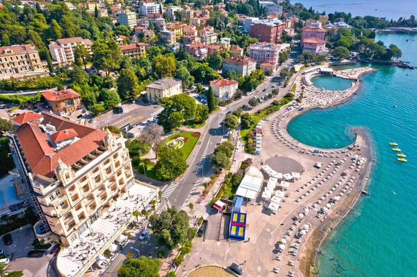 Város Opatija Slatina Strand Vízparti Légi Kilátás Kvarner Öböl Horvátország — Stock Fotó