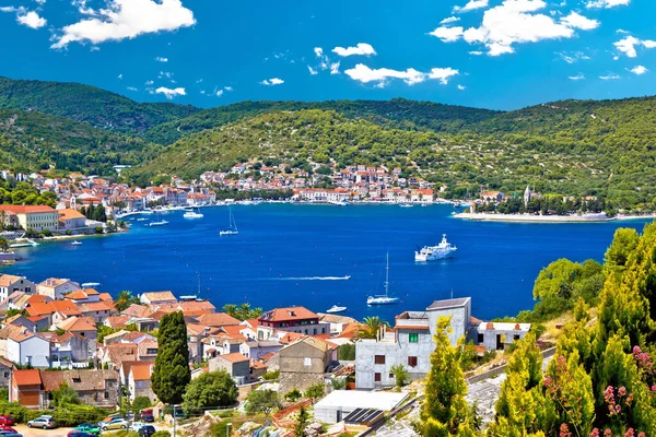 Cidade Vis Bay Vista Para Orla Marítima Arquipélago Dalmácia Croácia — Fotografia de Stock