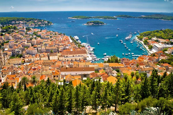 Aerial view of Hvar rooftops and harbor — Stock Photo, Image