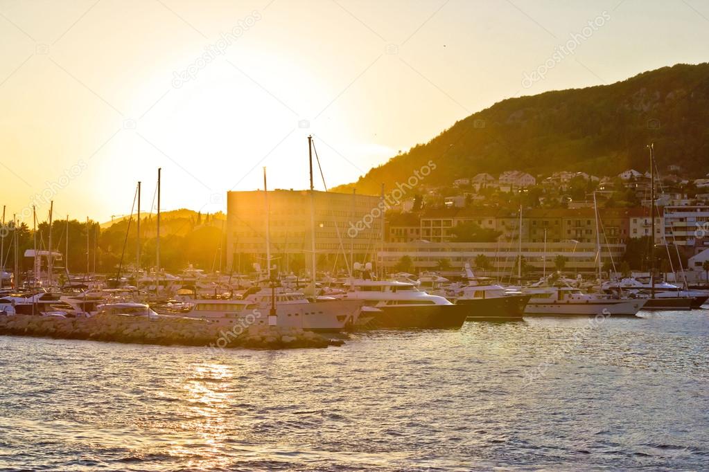 Split yachting marina golden sunset view
