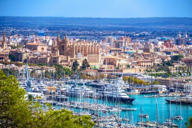 Santa Maria de Mallorca Katedrali ve Mallorca Sahili manzarası. Mallorca Adası. İspanya 'nın Balear adaları.
