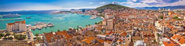 Split waterfront aerial panoramic view clipart