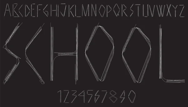 Handskrivna alfabet med bokstäver och siffror — Stock vektor