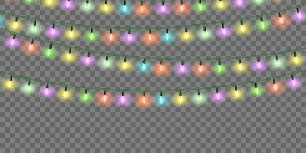 Luces Navidad Conjunto Guirnaldas Navidad Color Decoraciones Festivas Bombillas Luz — Archivo Imágenes Vectoriales