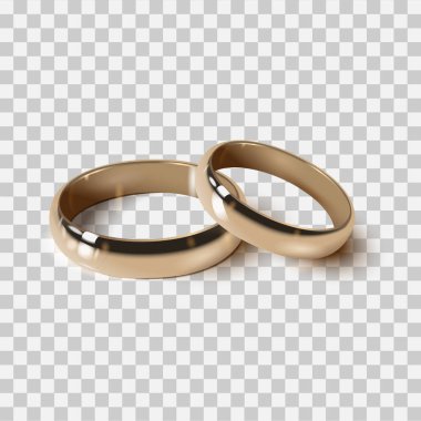 Altın alyanslar izole, vektör 3 boyutlu gerçekçi tarzda. Tasarım için vektör illüstrasyonu