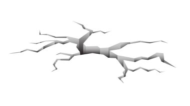 Deprem, çatlamış zemin beyaz arka planda izole edilmiş. vektör illüstrasyonu 