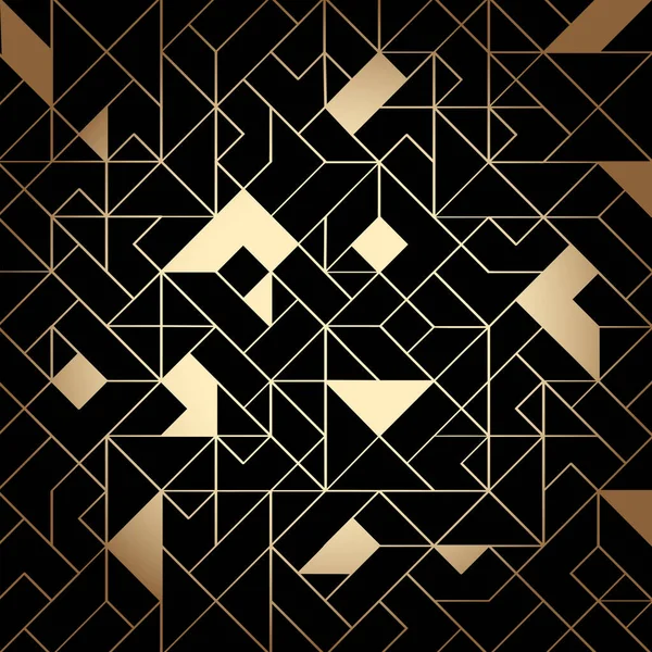 Oro Negro Art Deco Fondo Patrón Sin Costuras Con Líneas — Vector de stock