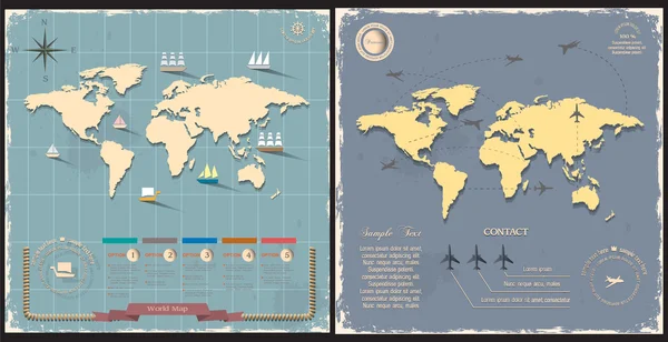 Mapas del mundo en estilo retro — Archivo Imágenes Vectoriales