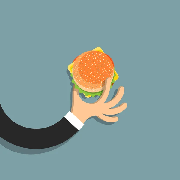 Main de dessin animé avec hamburger — Image vectorielle