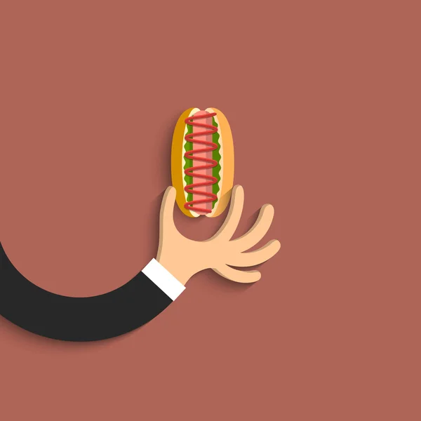 Flache Hand mit Hot Dog — Stockvektor