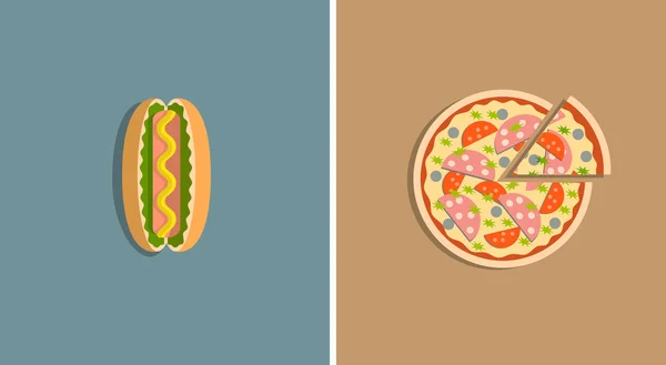 Icônes de pizza et hot dog — Image vectorielle