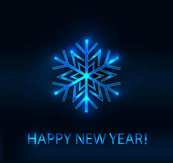 Glowing Snowflake New Year Card Isolated Dark Background Vector Illustration — Stock Vector