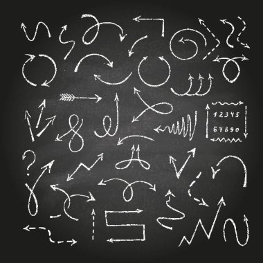 Siyah karatahta vektör illüstrasyonunda farklı türde oklar