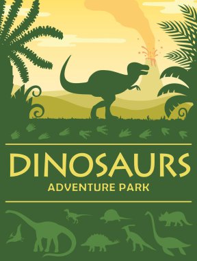 Poster: Dinosaurs adenture park, Prehistoric world. clipart svg vector 
