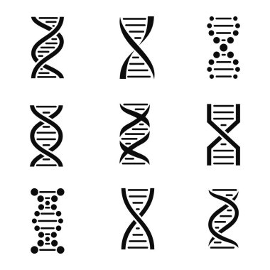 Beyaz arkaplanda izole edilmiş DNA zinciri şeklinde semboller