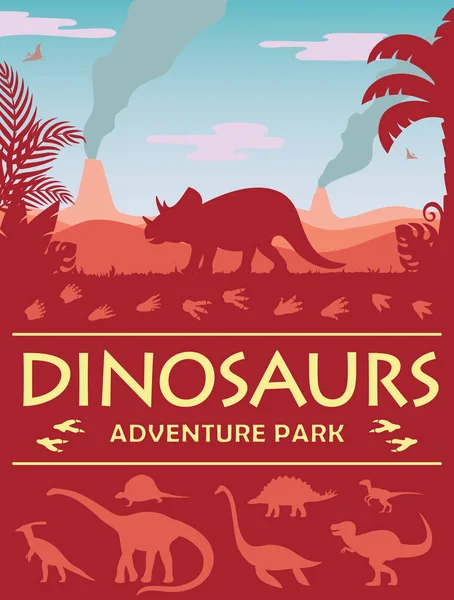 Plakát Dinosauři Adenture Park Prehistorický Svět Triceratop — Stockový vektor
