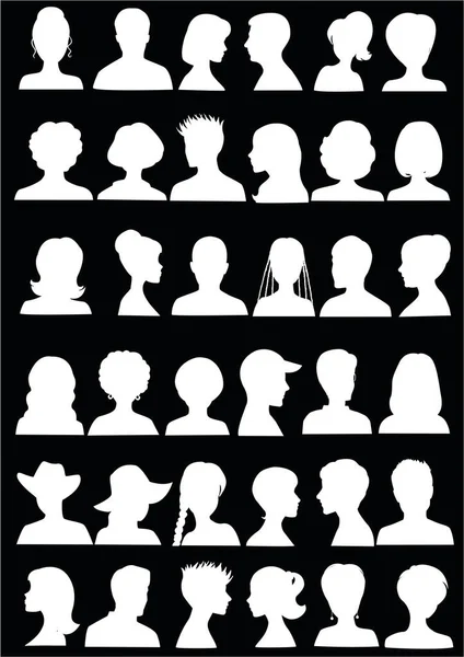 Silhouettes People Profiles Banner Isolated Black Background — Stock Vector