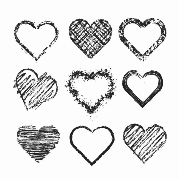 Conjunto Colección Corazones Negros Aislados Sobre Fondo Blanco — Vector de stock