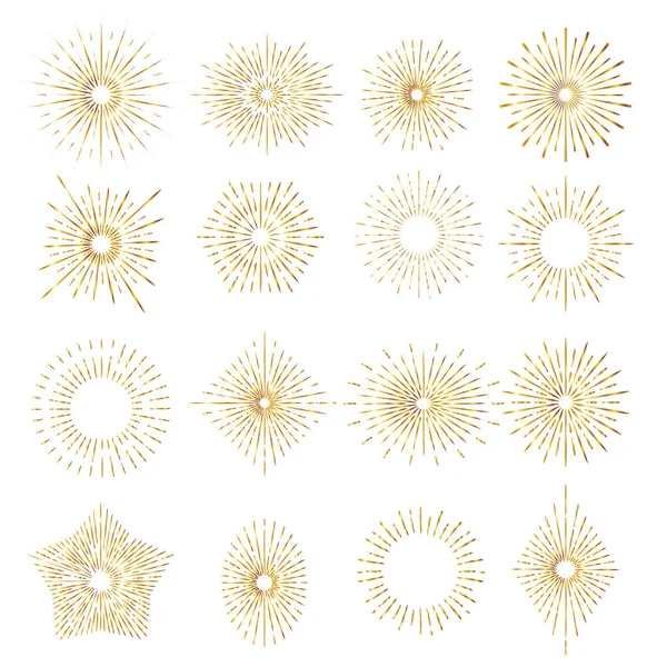 Set Van Geïsoleerde Gouden Contour Sunburst Stralen Met Logo Design — Stockvector