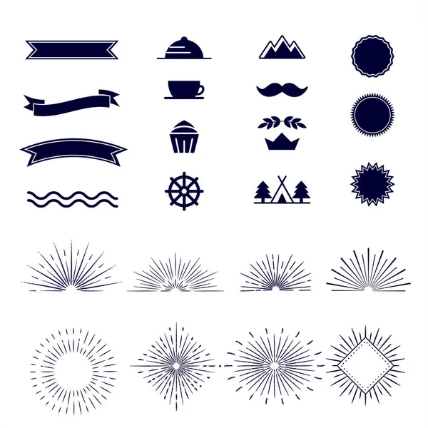 Набір Ізольованих Сонячних Променів Елементами Дизайну Логотипу Білому Тлі — стоковий вектор