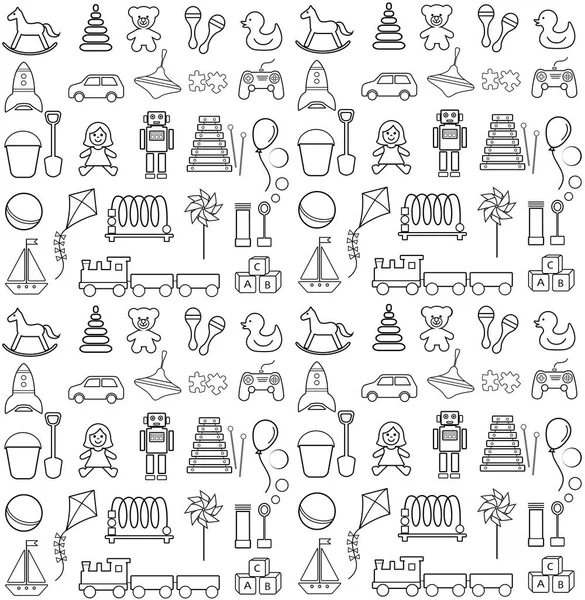 Набір Контурних Піктограм Візерунків Дитячу Тему Іграшки Кульки Автомобілі — стоковий вектор