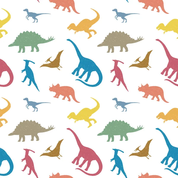 Mönster Med Olika Typer Dinosaurier Vit Bakgrund — Stock vektor