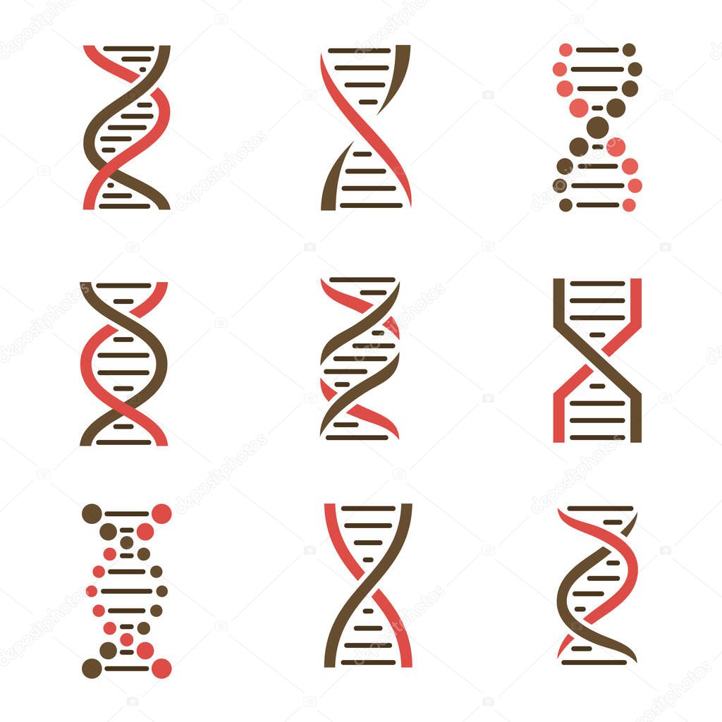 DNA icon set isolated on a white background. Vector illustration.