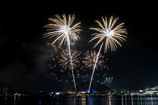 2016-07-02 vuurwerk Singapore nationale feestdag repetitie Rechtenvrije Stockafbeeldingen