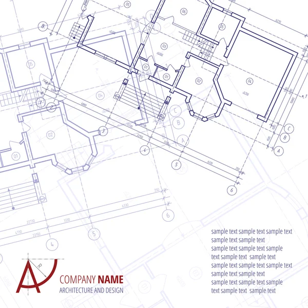 Mimari vektör arka planı. Mavi bina planı siluet ve A-harf logo mimari ve tasarım şirketi.