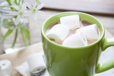 Sıcak kakao marshmallows yeşil Kupası ile