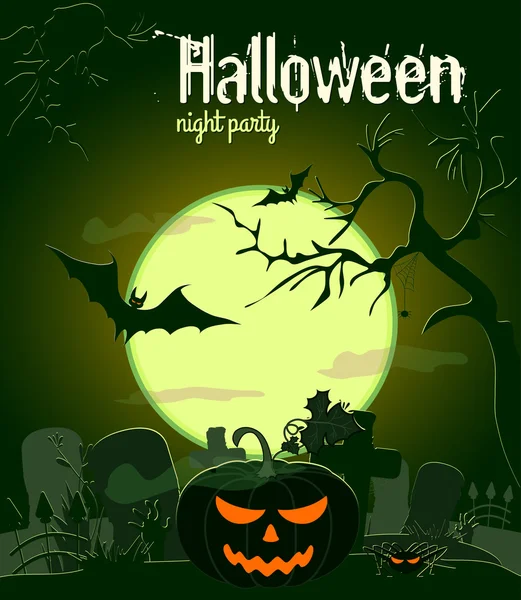 Eski mezarlık, vektör çizim üzerinde Halloween balkabağı. Halloween gece parti poster. — Stok Vektör