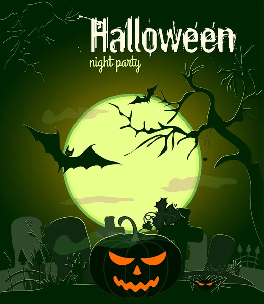 Eski mezarlık, vektör çizim üzerinde Halloween balkabağı. Halloween gece parti poster.