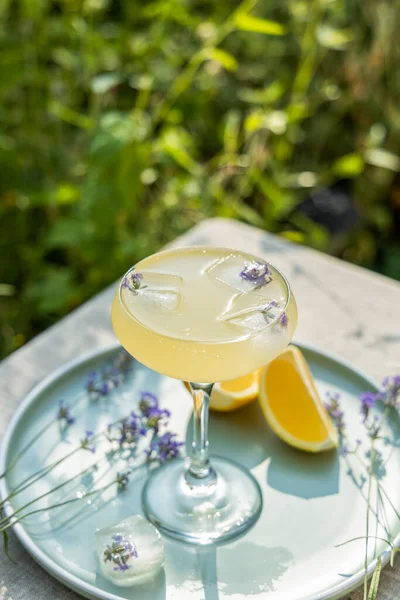 Pompadour Verre Limonade Lavande Avec Cube Glace Aux Fleurs Lavande — Photo