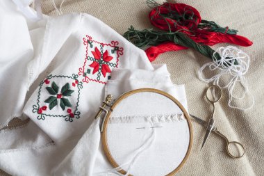 Ajur nakışı, eksik çalışmadır ve nakış için Araçlar