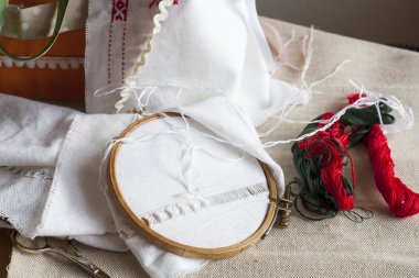 Ajur nakışı, eksik çalışmadır ve nakış için Araçlar