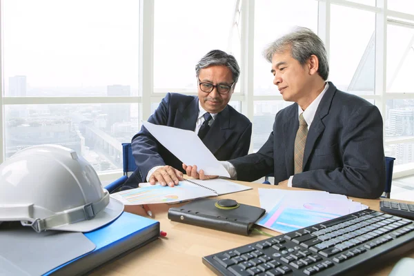 Partner of senior engineering working man serious meeting about — Stock Photo, Image