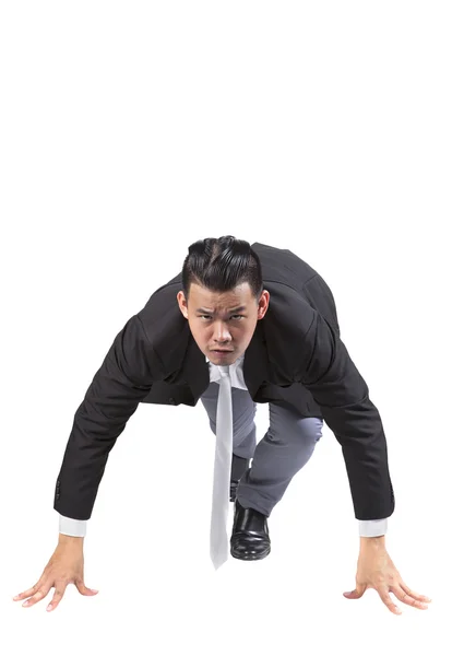 Asian business man acting like runner athlete in start patform i — Stock Photo, Image