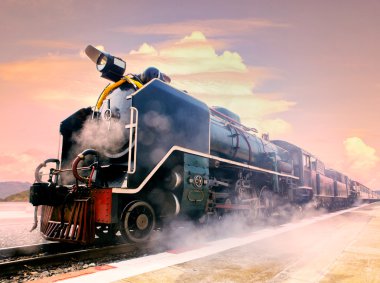lokomotif tren t hazırlanıyor Demiryolları peronda Buhar