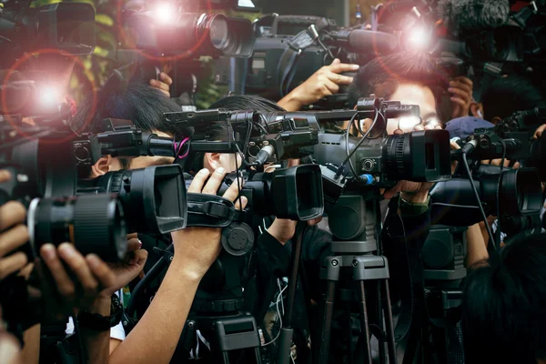 Press and media camera ,video photographer on duty in public new — Stock Photo, Image